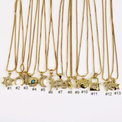 NZ1113 Mini CZ Micro Pave Charm Necklace 18k Gold Plated Minimal Women Jewelry Diamond Star Heart lock Pendant Chain Necklace,