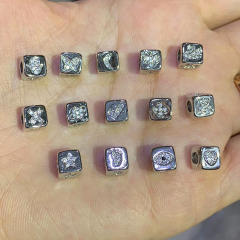 CZ7960 Fashion Big Hole Diamond CZ Micro pave Bee Moon Swan Planet Cube BOX Jewelry Beads with Heart Hand Cross Star Eye Pattern