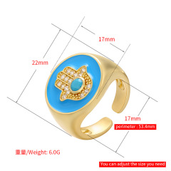 RM1239 gold plated Brass Metal Rainbow enamel CZ diamond micro pave hand adjustable cuff Rings