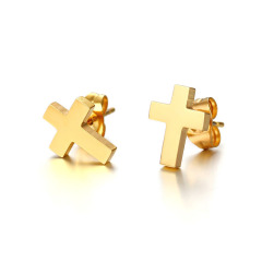 ES1067 Men's Jewelry Gold Plated  Stainless Steel Cross Studs Earrings for Men