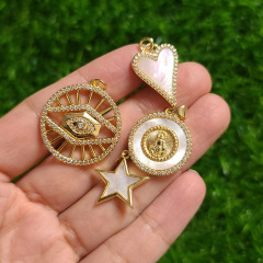 CZ8522 18K Gold CZ Pave Mother of pearl Shell Star Heart Evil Eyes medal Virgin Mary Virgin of Guadalupe pendant,