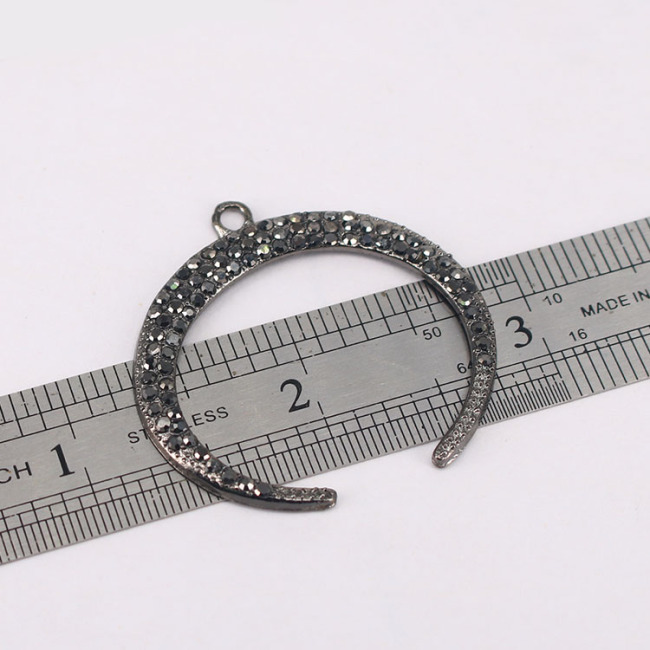 JF7215 Bling Jewelry Supplies Gunmetal Hematite Crystal Pave Crescent Moon Pendants for Jewelry making