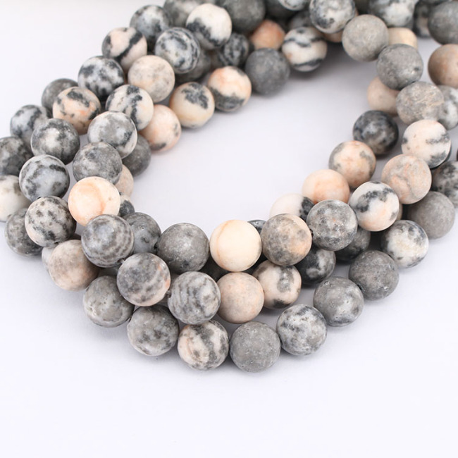 SB6642 Matte / Matt Pink Zebra Jasper Round Beads