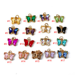 CZ8386 gold plated brass  rainbow clear colored CZ Zircon glass crystal Charms butterfly pendant