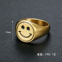 RS1025 High Quality Non Tarnish Unisex 18k Gold Plated Stainless Steel Smiley Signet Womens Mens Rings for Couple