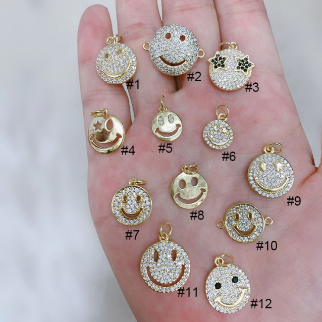 JS1533 18k Gold Plated Smiley Smile Face Charm Pendants for Bracelet Necklace Earring Making Supplies