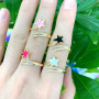 RM1322 Fashion CZ paved 18k Gold Plated Diamond Cubic Zirconia CZ Micro Pave Rainbow Enamel Star Rings  for Ladies