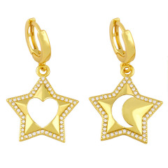 EC1742 New Style 18k gold plated brass CZ Diamond Micro Pave Moon Star Heart Studs hoop Earring