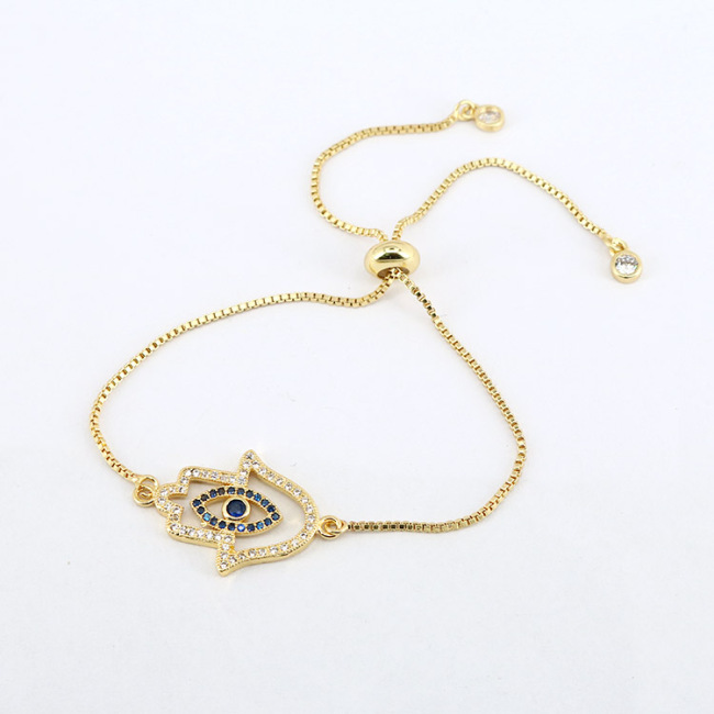 BC1268 Fashion Gold plated Brass CZ Micro Pave hamas palm hand chain with eyes wrist ladies  bracelet