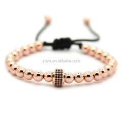 BRZ1297 Black diamond stopper spacer macrame bracelet,cz micro pave spacer with gold beads bracelet