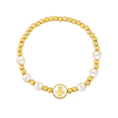 BB1024  Fashion Gold plated copper bead ladies pearl bracelet ,trendy 4mm tiny brass bead charm cross women  bracelet