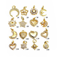CZ8291 wholesale tiny CZ brass moon charms for necklace jewelry accessories copper star & heart pendant
