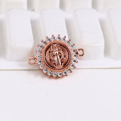 CZ8302 Gold CZ Virgin Mary charms for bracelet making  medal jewelry accessories Blessed Mother Charm Connectors