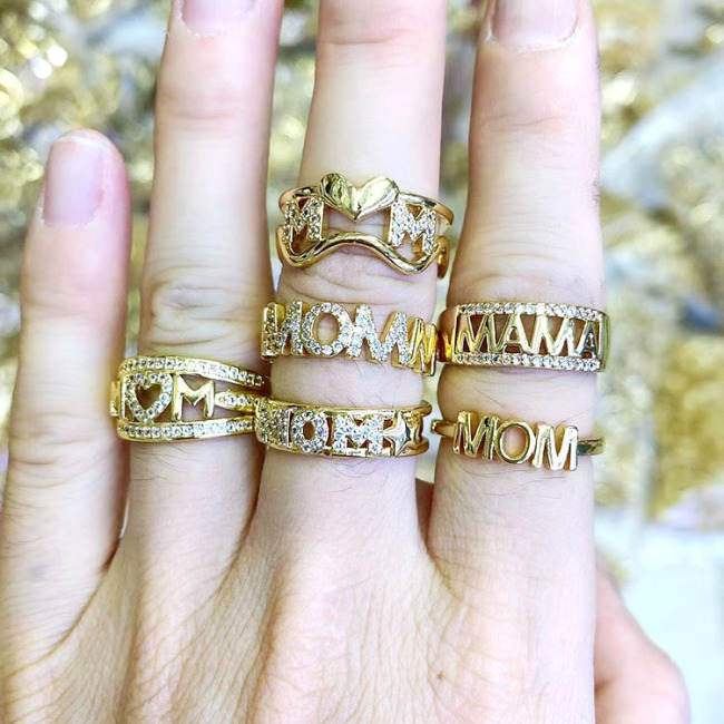 RM1178 Dainty Gold Plated Diamond CZ Micro Pave Heart Mom Stackable Rings for Ladies