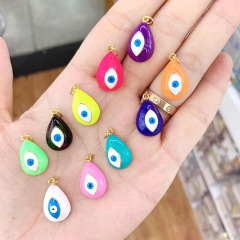 JS1598 New Autumn Jewelry Supplies Rainbow Multi Colored Enamel 18k Gold Evil Eye Teardrop Drop Charm Pendants