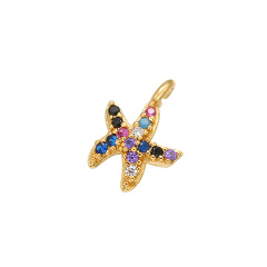 CZ7870 Mini Gold Rainbow CZ Micro Pave Starfish Charm Pendants