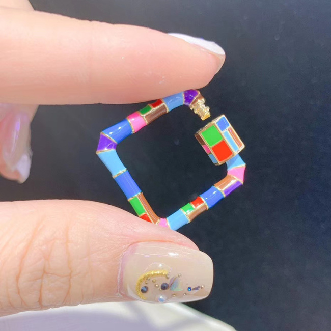 CZ7840 New Chic Enameled Jewelry Charm Pendant New Enamel Rainbow Square shape Screw Clasps Locks
