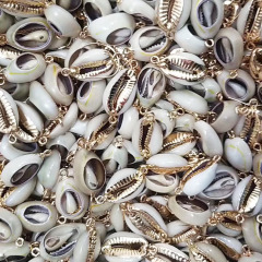 JF8706 Natural Cowry Shell Charms, Sliced Shells,Natural Seashell Cowrie Connectors