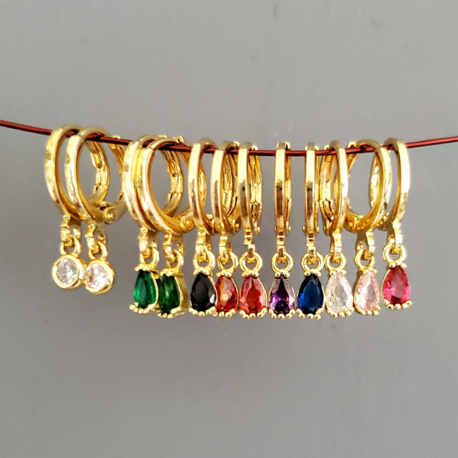 EC1704 Simple Minimalist Tiny 18k gold plated diamond cz cubic zirconia micro pave round charm huggies earrings for women