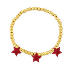 BM1066 4MM Gold Beads Beaded Elastic Bracelet with Multi Colored Enamel Star Charm for Ladies Women