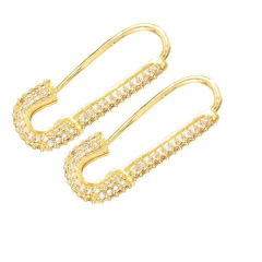 EC1201 Dainty Gold Plated Diamond Micro Pave Rainbow Cubic Zirconia cz Safety pin Earring for Women Gift