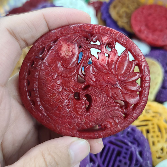 JF7004 New arrival vintage natural jade large carved Chinese style pendant