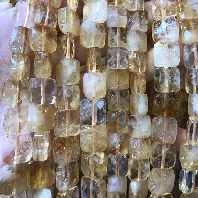 CR5574  Faceted natural citrine flat square beads