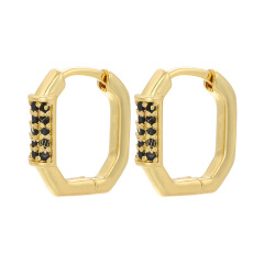 EC1752 Trendy Colour Enamel Rectangle Gold Cuff Ladies Earring ,Fashion Earrings Chunky Thick  Hoop CZ Pave Earrings For Women