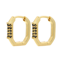 EC1752 Trendy Colour Enamel Rectangle Gold Cuff Ladies Earring ,Fashion Earrings Chunky Thick Hoop CZ Pave Earrings For Women
