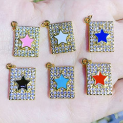 CZ8466 Small 18k Gold Plated CZ Micro Pave Rainbow Enamel Star Heart Butterfly Daisy Hamsa Hand Rectangle Medal Charm Pendants