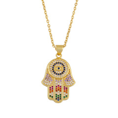 NZ1187 fashion gold brass hamas hand pendant ladies necklace charm copper with CZ evil eyes women necklace