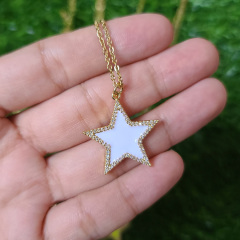 NZ1242 Chic Dainty Gold Enamel Neon CZ Paved Star Pendant Stainless Steel Chain Necklace for Ladies Women