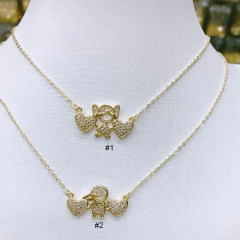 NZ1234 Fashion 18K Gold CZ diamond micro pave girl and boy heart charms Pendant Necklaces jewelry gift for lady
