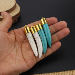 JF6692 Wholesale hot selling silver gold plated cap natural turquoise horn pendant