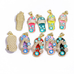 CZ8532 Fashion 18K Yellow Gold Plated Enamel Rainbow Evil Eyes CZ Flip Flop Slipper Charm Pendant CZ8532 Fashion 18K Yellow Gold Plated Enamel Rainbow Evil Eyes CZ Flip Flop Slipper Charm Pendant