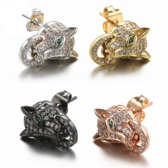 EC1144 Trendy Cute Gold CZ Lleopard Head Stud Earrings,Dainty CZ Diamond Panther Head Charm Studs