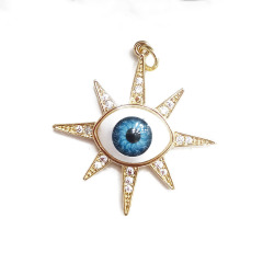 CZ8344 Good Luck & Protection Symbol 18K Gold Plated Cz Evil Eyes Charm, Micro Pave Greek Eye Charm Pendant