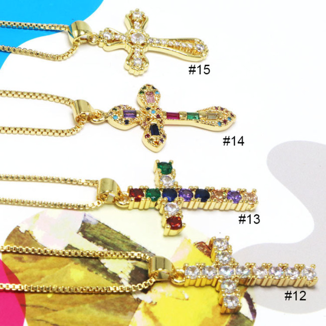 NZ1177 Chic Diamond the Christian Religious Jewelry Cubic Zirconia CZ Micro Pave Cross Pendant Chain Necklace