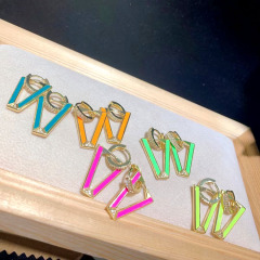 EC1756 18k Gold Plated CZ Pave Rainbow Multicolor Enamel Neon Triangle V Shape Drop Geometric Huggie Earrings for Ladies