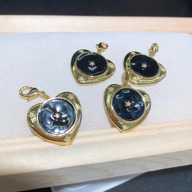 JS1562 18k Gold Plated brass metal rainbow heart enamel charms Pendant