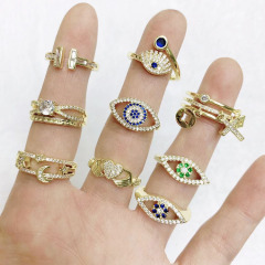 RM1383 Dainty 18k Gold cubic zirconia evil eyes ring, greek jewelry, anillo ojo turco mal de ojo stacking rings for Ladies Women