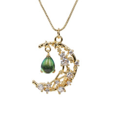 NZ1338 New 18K Gold plated Celestial Jewelry Chic Cubic Zirconia CZ Micro Pave Star and Crescent Moon Pendant Chain Necklace