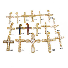 CZ8101 Dainty 18K Gold Plated Crystal CZ Diamond Paved Cross Charm Pendants,Cubic Zirconia Inlaid Cross Catholic Pendant