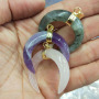 JF7086 Hot sale stone crescent pendant,moon pendants with gold bail