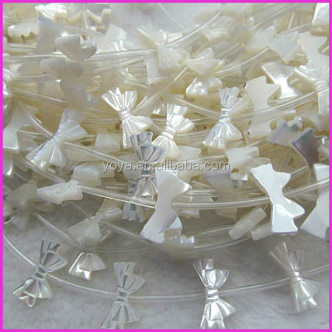 SP4100 White Mother of Pearl MOP Shell Bow Beads