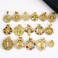 Gold Plated Silver Plated CZ Saint Virgin Guadalupe Mary Latin Oval Charm Pendant, Diamond Medal Medallion Charm