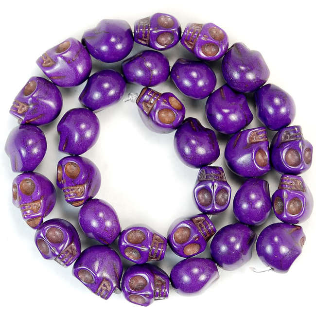 TB0051 Rainbow Multi Colored Gemstone Howlite Carved Turquoise Semi Precious Stone Skull Beads