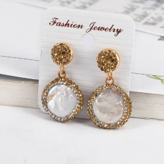 ER1022 Crystal Rhinestone Pave Coin Freshwater Pearl Earrings for Girls,Ladies