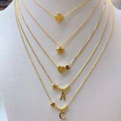 NM1017 delicate mini 18k gold plated brass necklace heart star initial letter charm necklace for girls ladies women 2021