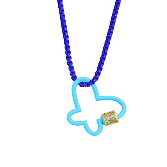 NZ1303 Popular Neon Enamel Colorful Butterfly Carabiner Clasp Box Chain Necklace for Ladies Women
